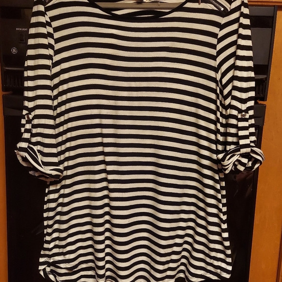 Cable and Gauge striped zippered top button sleeves casual top large - Picture 1 of 3
